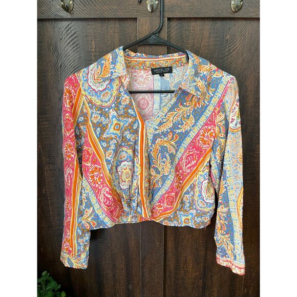 Rachel Zoe Tops - Rachel Zoe Paisley Patchwork Print Cropped Button Front Shirt Size S